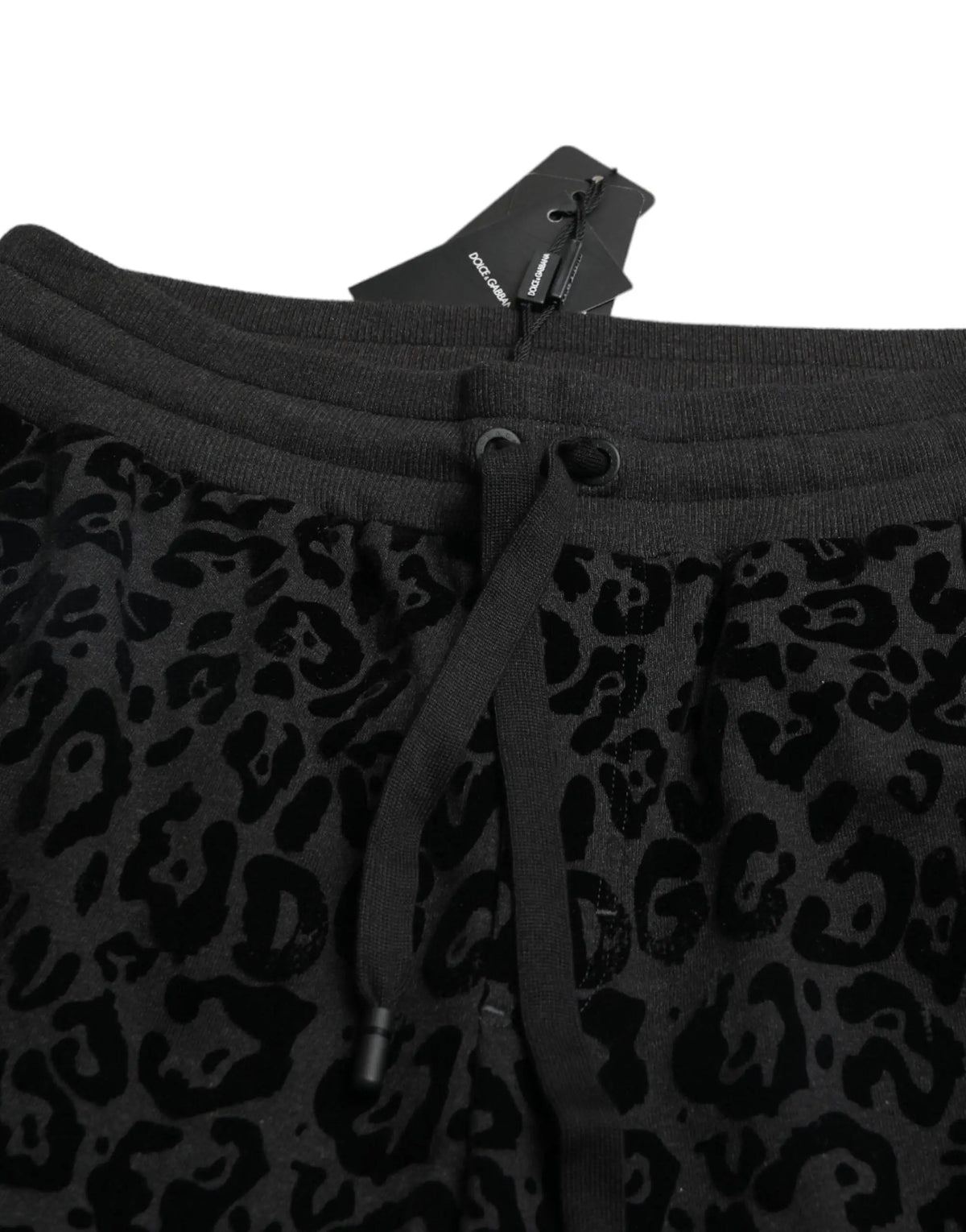 Pantalon jogger slim en coton dolce & gabbana noir imprimé léopard avec taille élastique et cordon de serrage