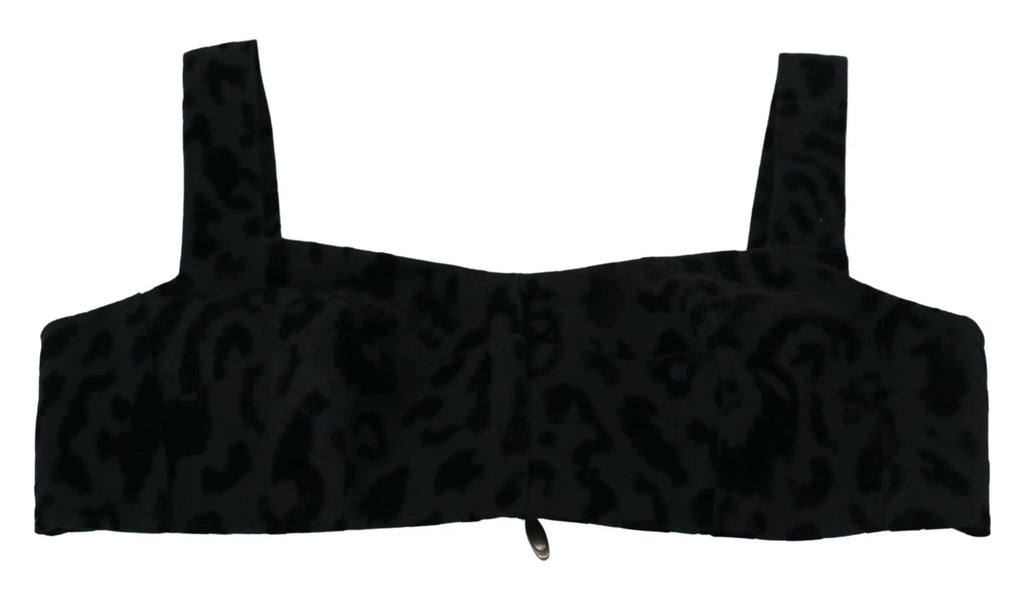 Dolce & Gabbana bustier noir imprimé léopard avec bretelles fines et fermeture éclair centrale en corset court