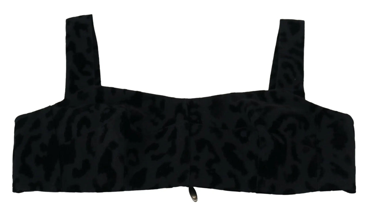 Dolce & Gabbana bustier noir imprimé léopard avec bretelles fines et fermeture éclair centrale en corset court
