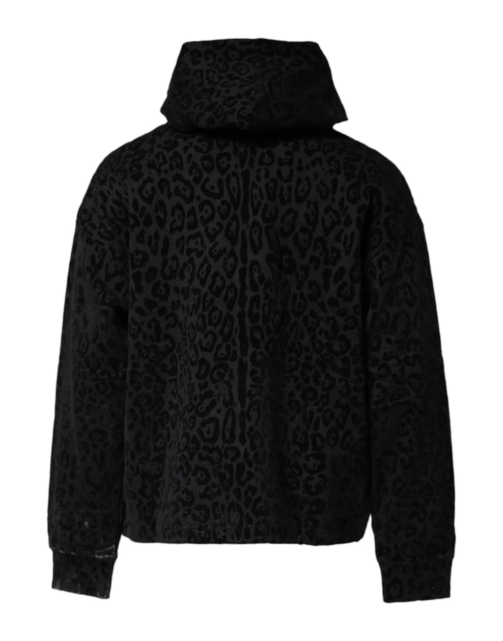 Dolce & gabbana sweat à capuche noir imprimé léopard en tissu pelucheux texturé à fermeture éclair intégrale