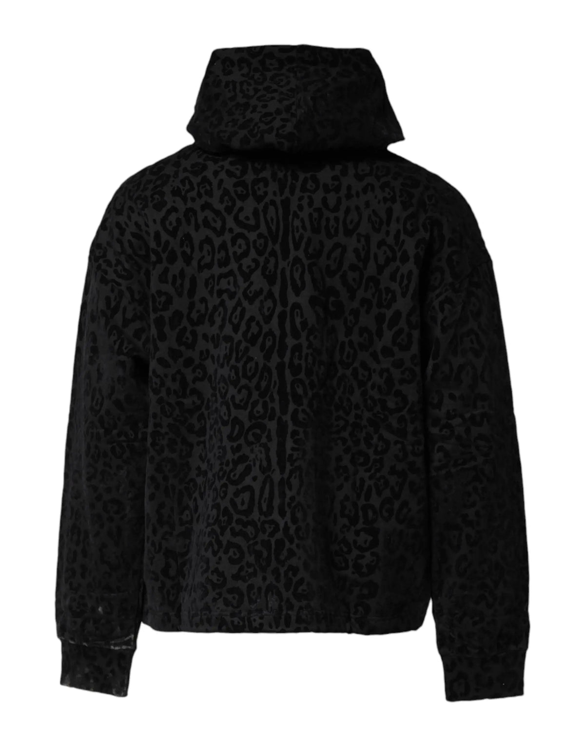 Dolce & gabbana sweat à capuche noir imprimé léopard en tissu pelucheux texturé à fermeture éclair intégrale