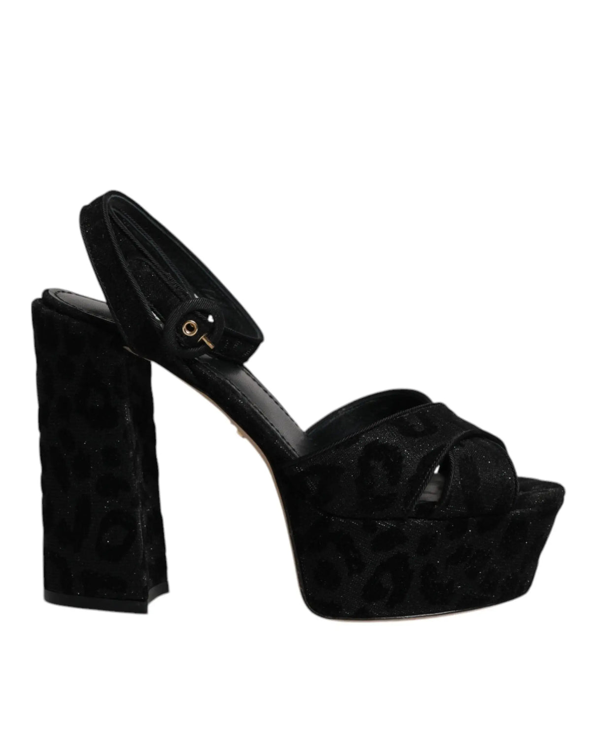 Dolce & gabbana sandales plateformes en velours noir avec motif léopard et talon bloc épais