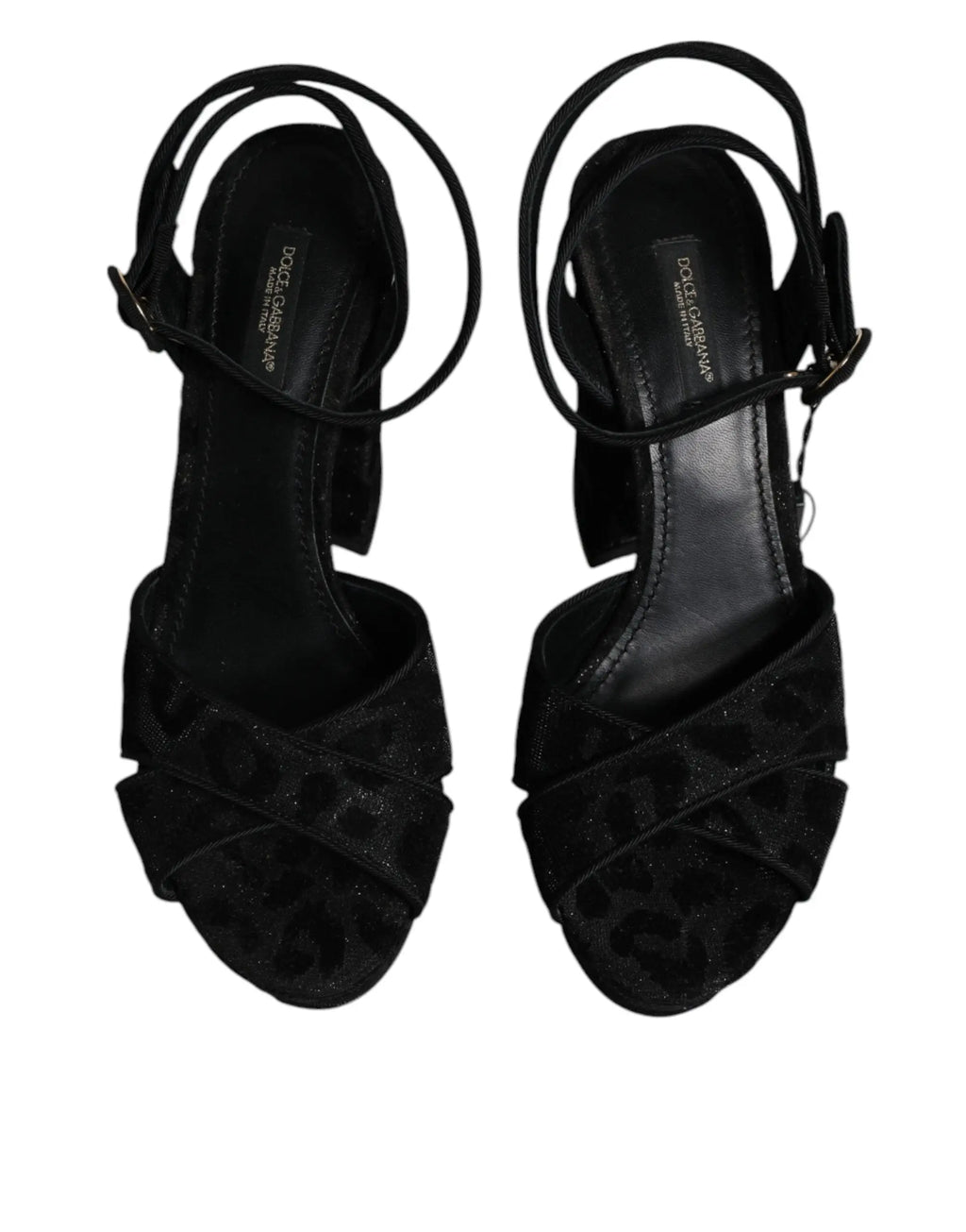 Dolce & gabbana sandales à talons plateforme en daim noir imprimé léopard avec brides et fermeture à boucle