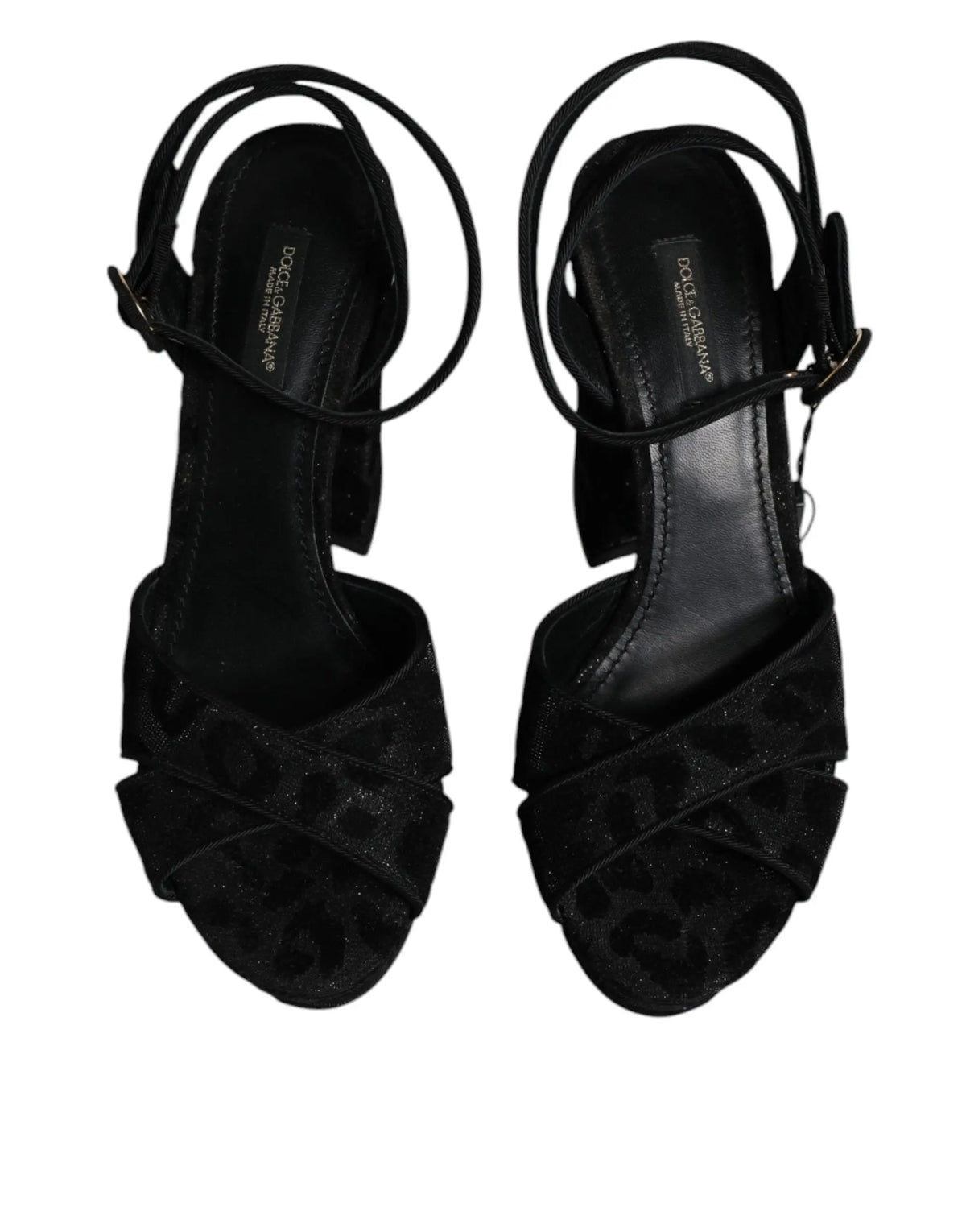 Dolce & gabbana sandales à talons plateforme en daim noir imprimé léopard avec brides et fermeture à boucle