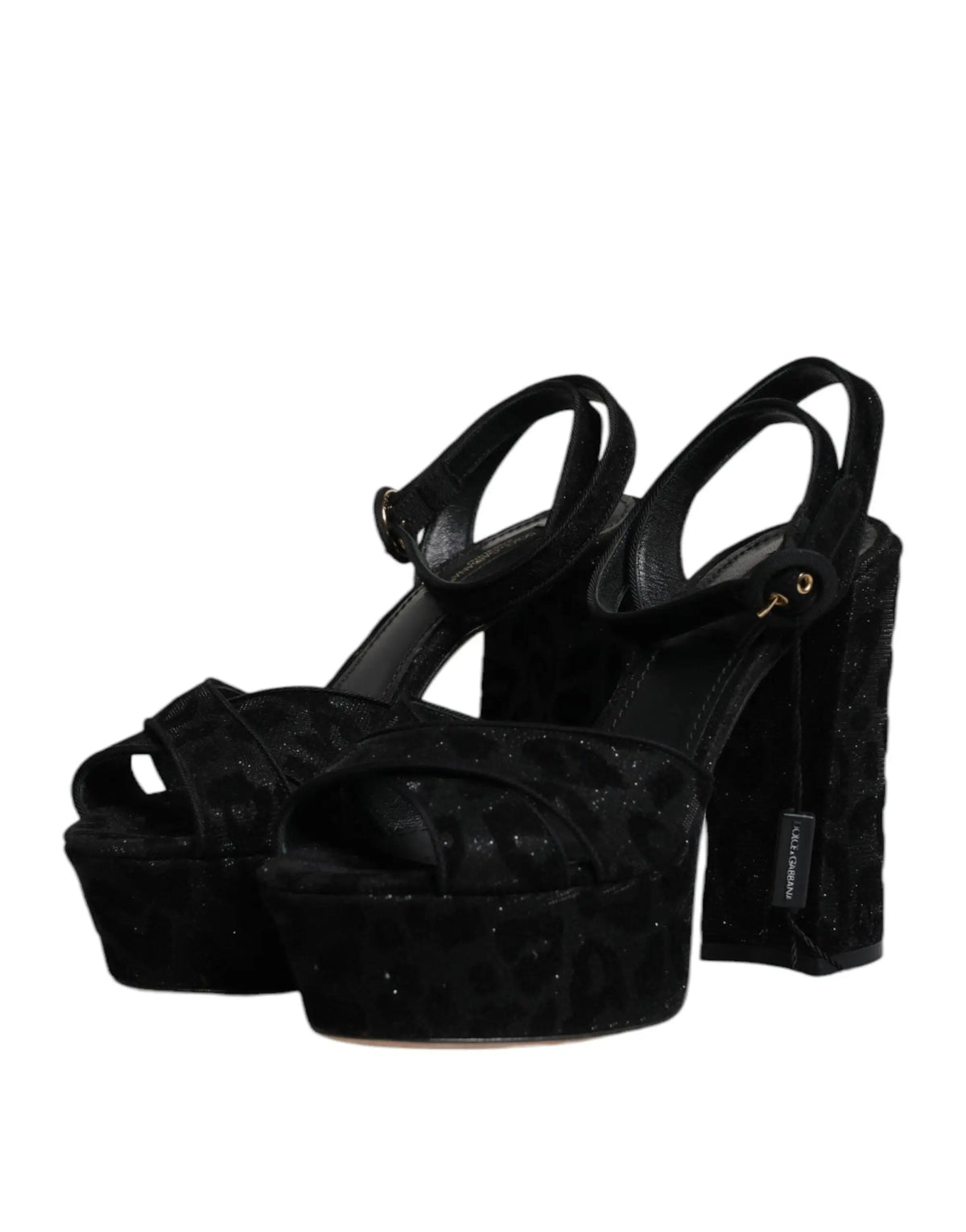 Sandales à plateforme dolce & gabbana noires en daim pailleté texturé avec bride cheville