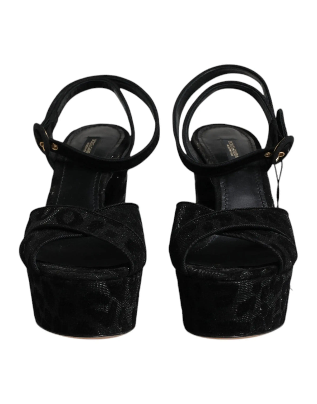 Dolce & gabbana sandales à talons plateforme noires avec dessus texturé léopard et fines brides cheville