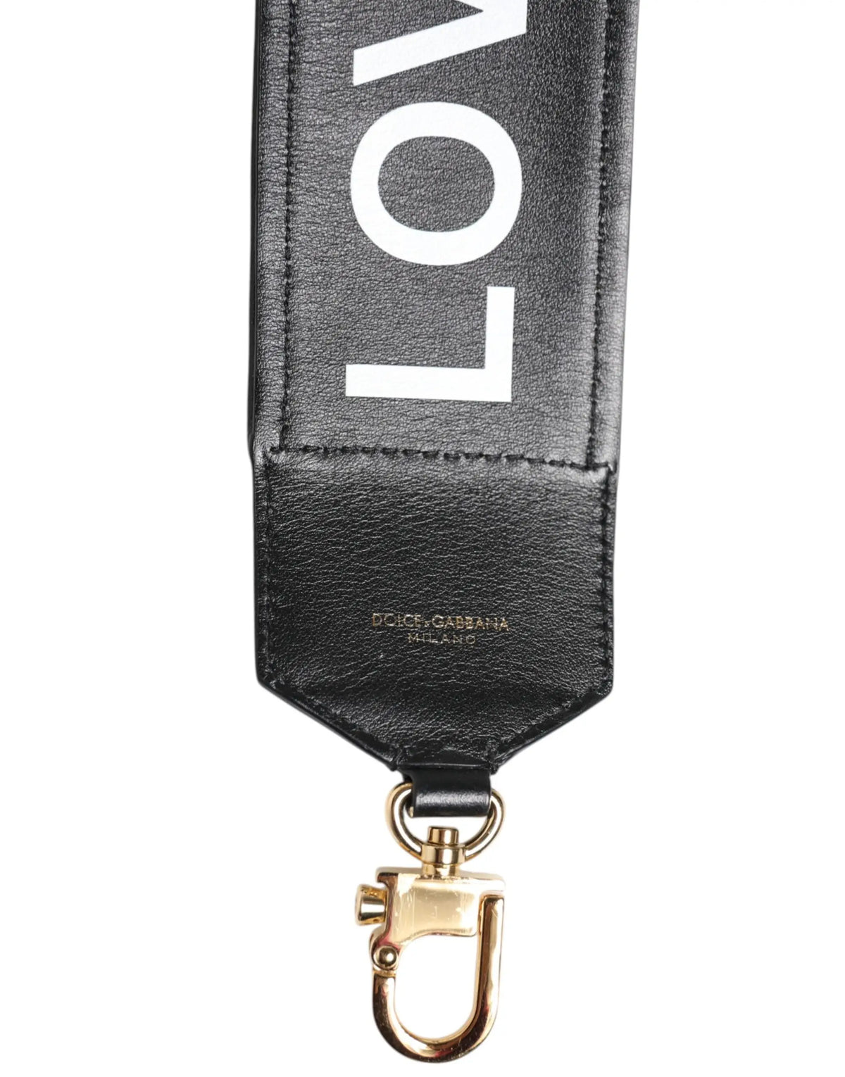 Black leather dolce & gabbana reversible bag shoulder strap with love lettering and gold-tone metal clasp
