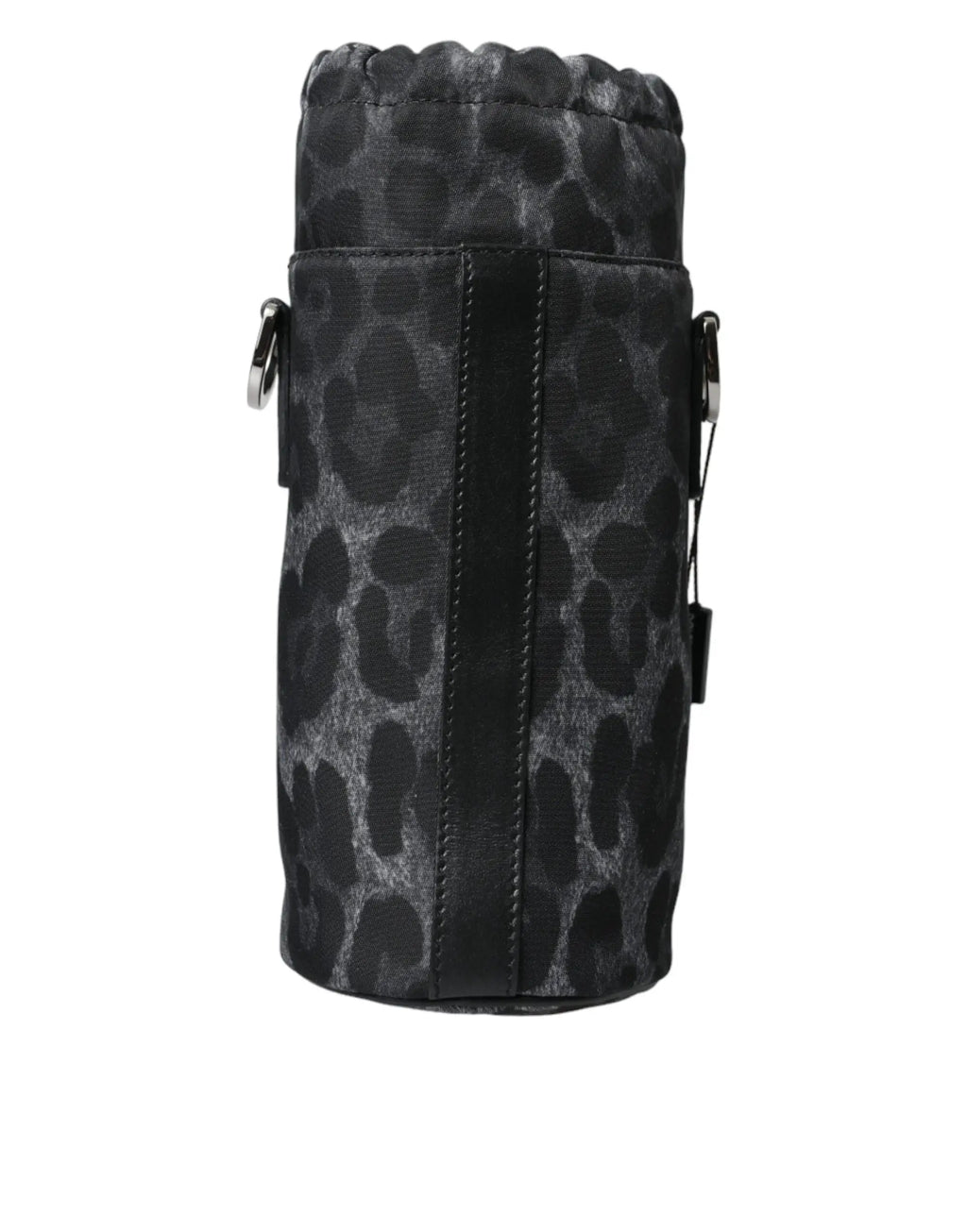 Dolce & gabbana sac tote rond slim noir imprimé léopard avec bande centrale en cuir noir et métal argenté