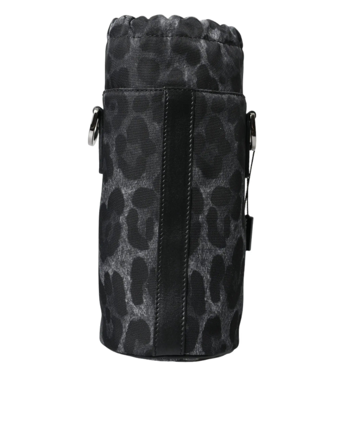 Dolce & gabbana sac tote rond slim noir imprimé léopard avec bande centrale en cuir noir et métal argenté