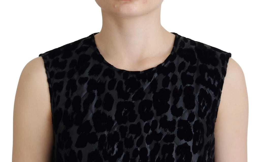 Robe mini noire dolce & gabbana en polyester avec motif léopard subtil et haut en velours sans manches