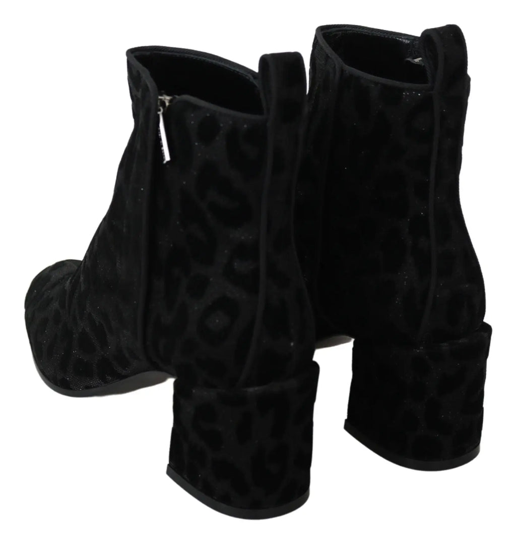 Dolce & Gabbana bottines noires en daim avec motif léopard audacieux et talons blocs épais à fermeture éclair
