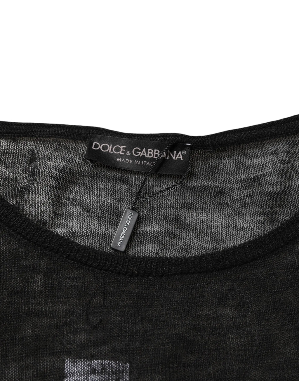 Dolce gabbana t shirt manches longues en lin noir avec motif texturé subtil et col côtelé