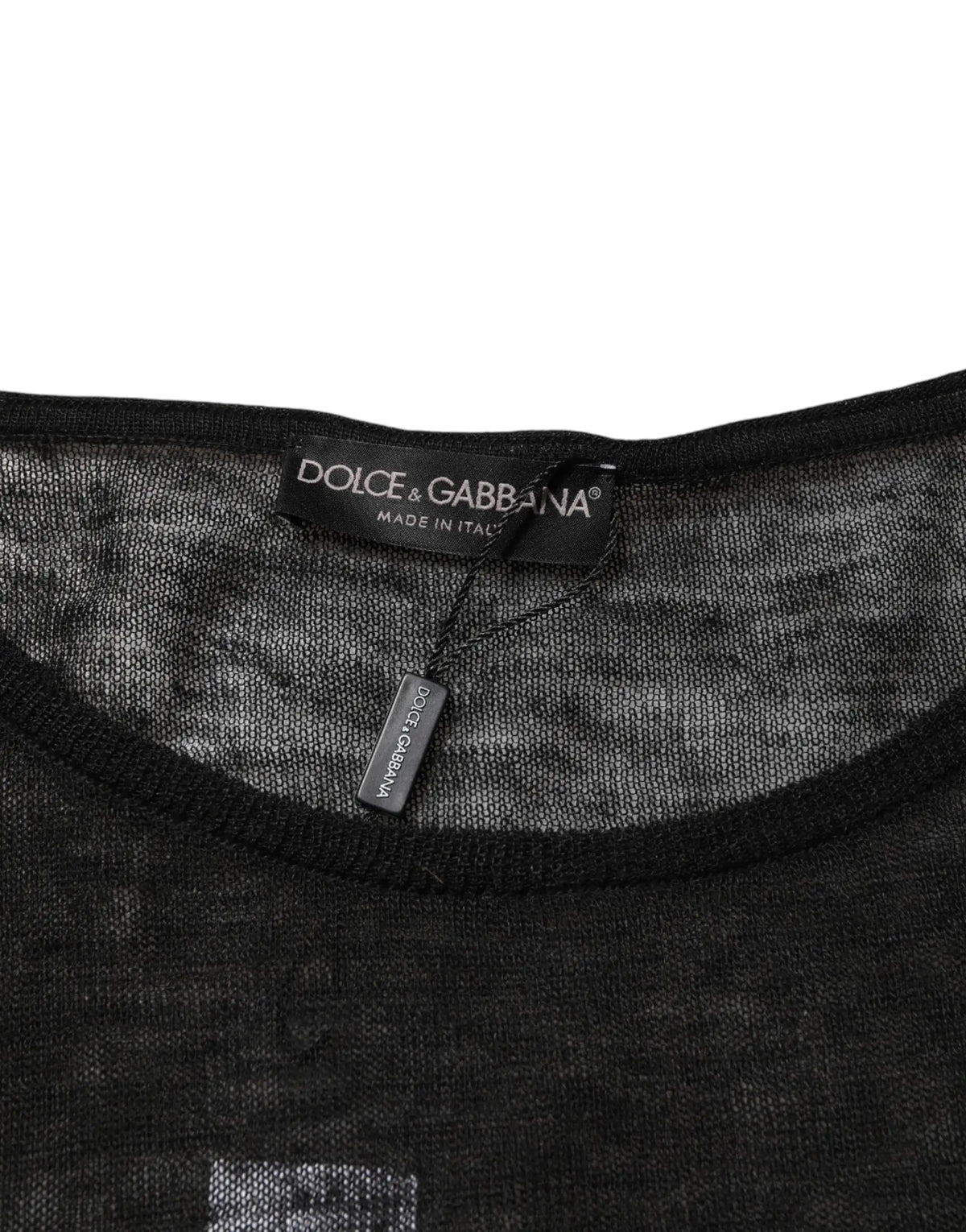 Dolce gabbana t shirt manches longues en lin noir avec motif texturé subtil et col côtelé