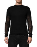 Dolce & gabbana t-shirt noir en lin avec manches longues en mesh déchiré transparent