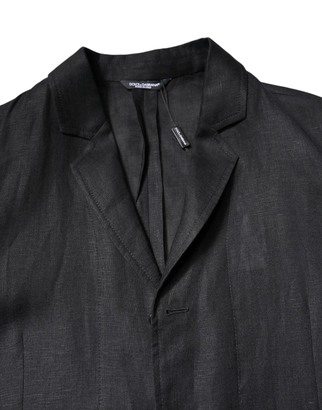 Dolce & gabbana blazer homme noir en lin avec tissage texturé subtil et col cranté classique
