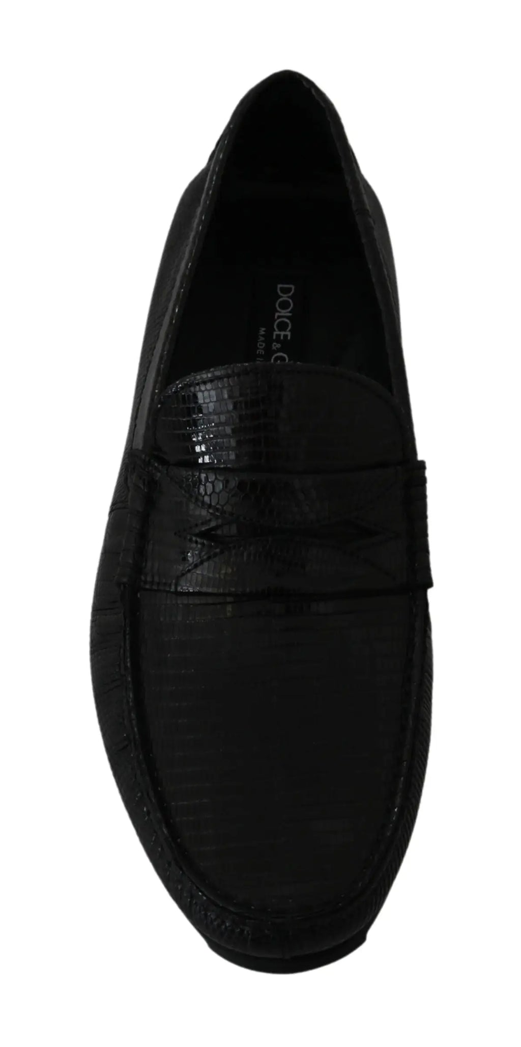 Dolce & gabbana mocassins plats en cuir noir effet peau de serpent sur la bride et le dessus