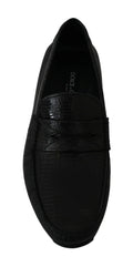 Dolce & gabbana mocassins plats en cuir noir effet peau de serpent sur la bride et le dessus