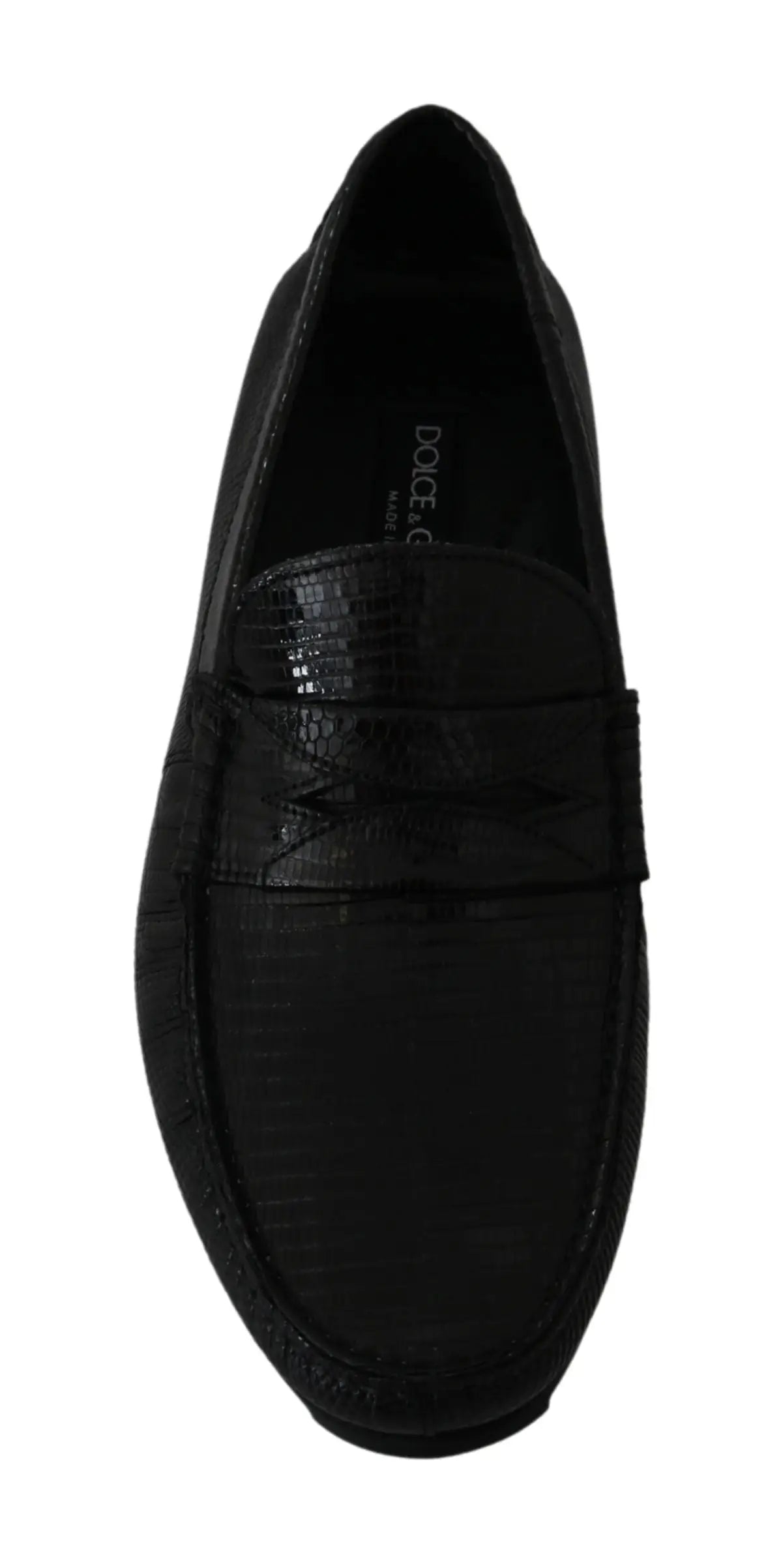 Dolce & gabbana mocassins plats en cuir noir effet peau de serpent sur la bride et le dessus