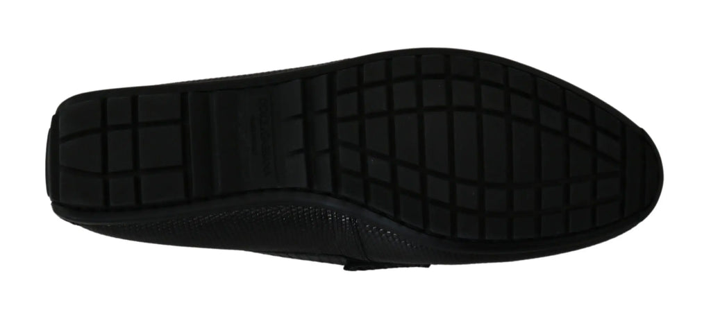 Semelle noire en caoutchouc avec motif en grille sous la chaussure dolce & gabbana mocassins plats en cuir de lézard noir