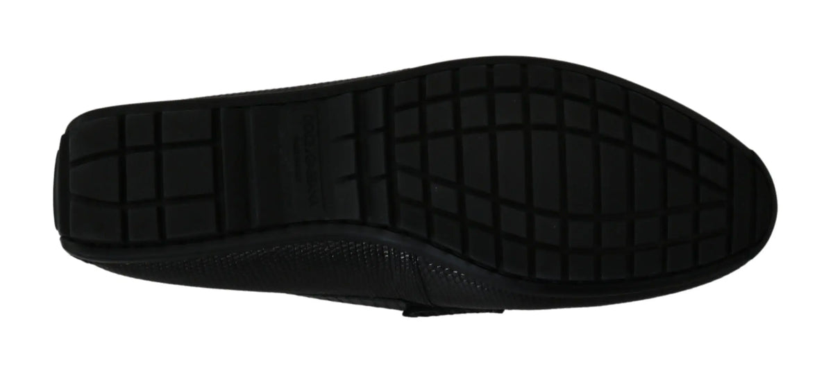 Semelle noire en caoutchouc avec motif en grille sous la chaussure dolce & gabbana mocassins plats en cuir de lézard noir