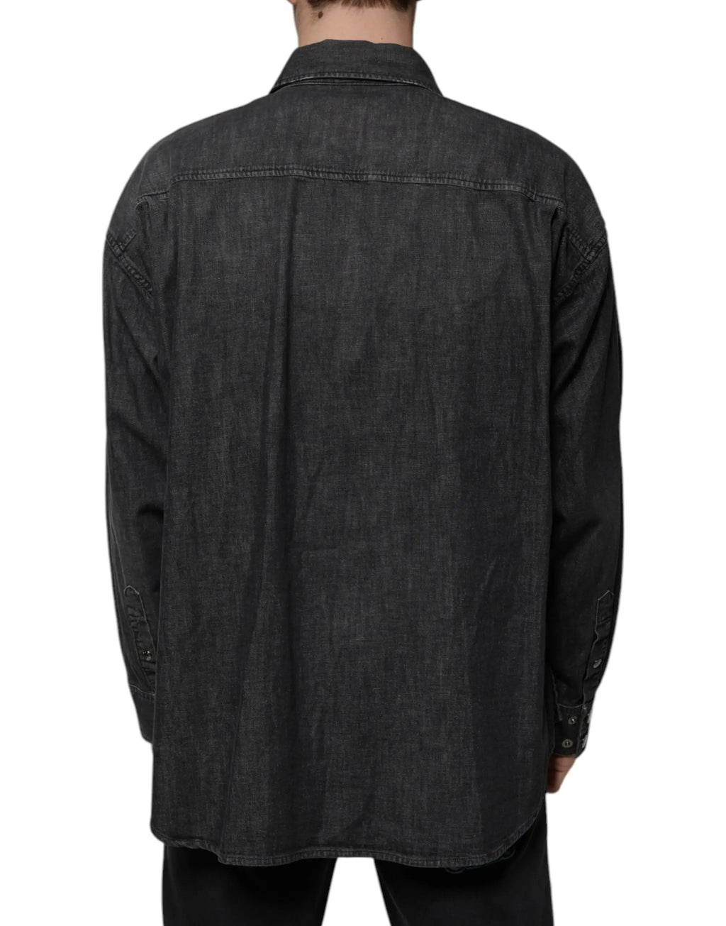 Dolce & Gabbana chemise en denim noire en coton avec logo et col boutonné classique légèrement délavée