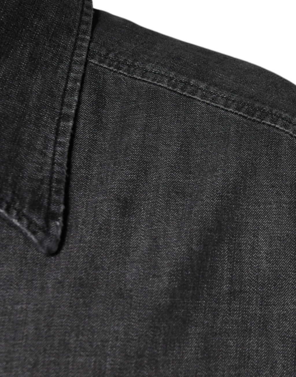 Col noir en denim avec couture visible et tissu texturé de la chemise en coton à boutons dolce & gabbana