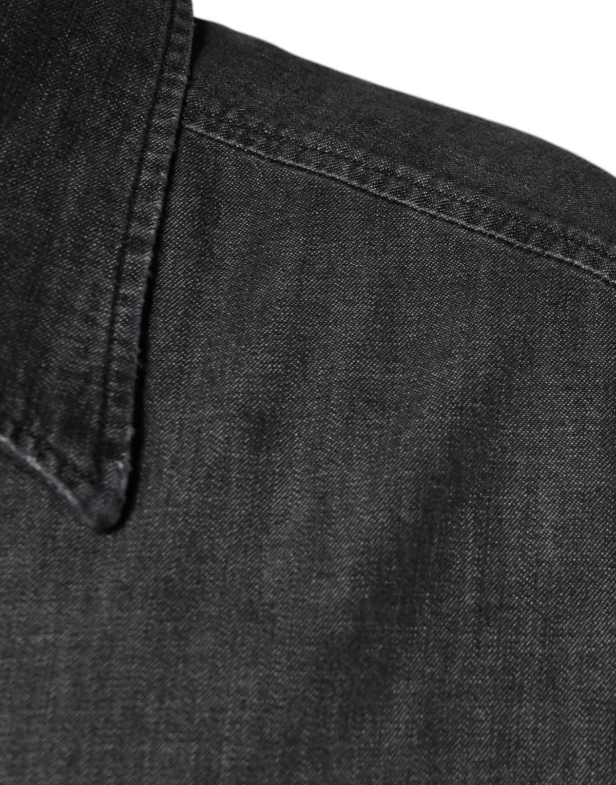 Col noir en denim avec couture visible et tissu texturé de la chemise en coton à boutons dolce & gabbana