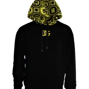 Dolce & Gabbana sweat à capuche en coton noir avec capuche à motif géométrique jaune et vert vif