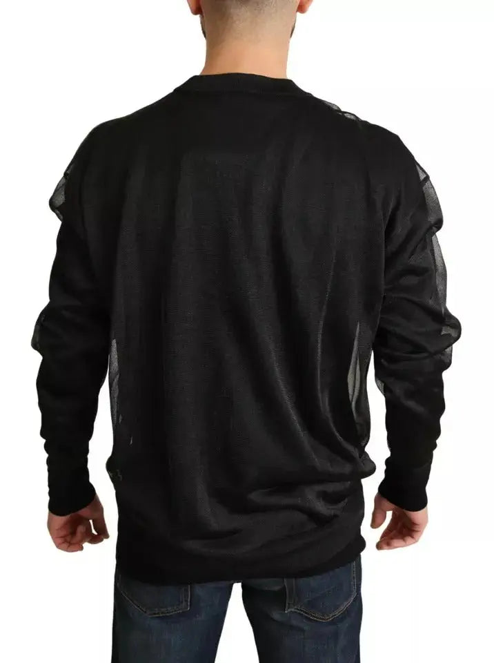 Sweatshirt dolce & gabbana noir à manches longues avec panneaux en mesh transparents aux épaules et côtés