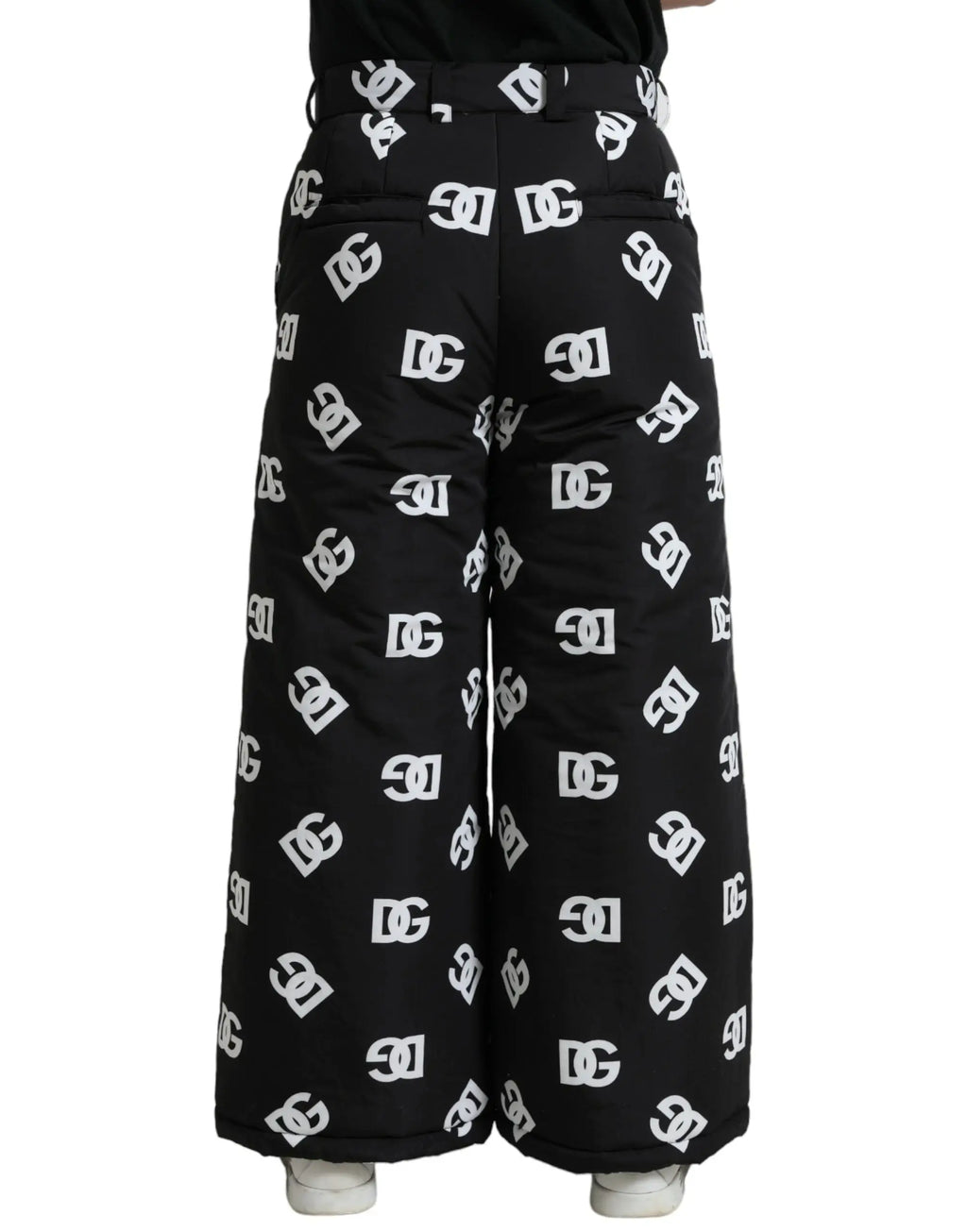 Pantalon large dolce & gabbana noir en tissu avec imprimé logo dg pour un style décontracté chic