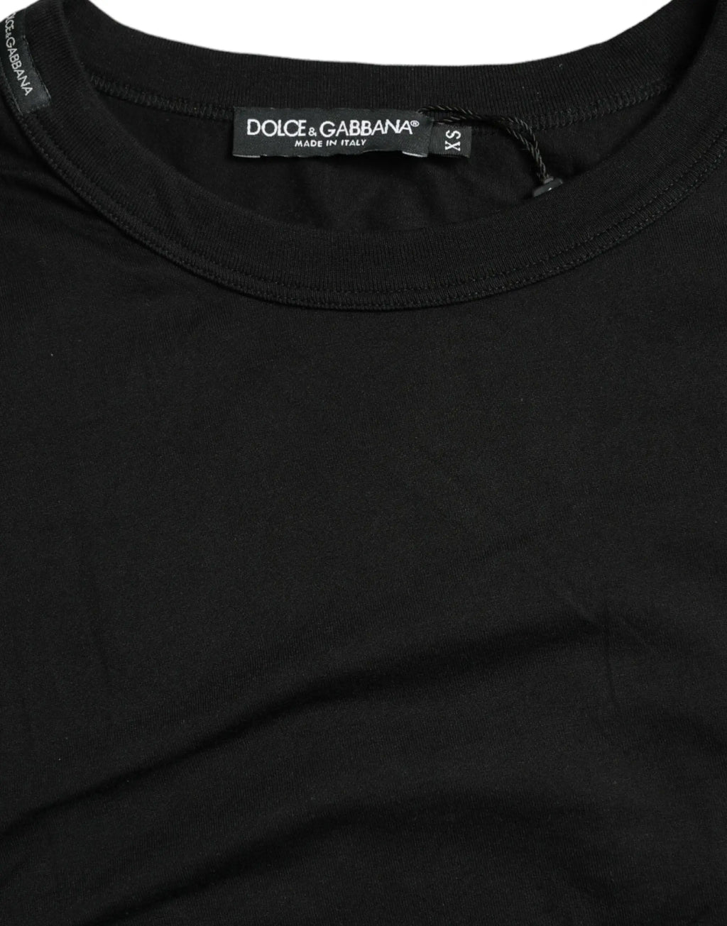 T-shirt dolce & gabbana noir à manches courtes avec logo embossé et col rond fabriqué en italie