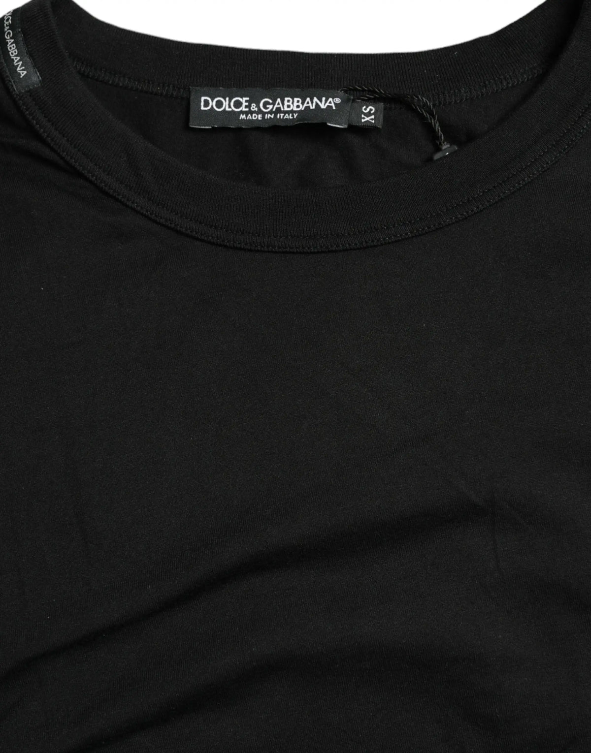 T-shirt dolce & gabbana noir à manches courtes avec logo embossé et col rond fabriqué en italie