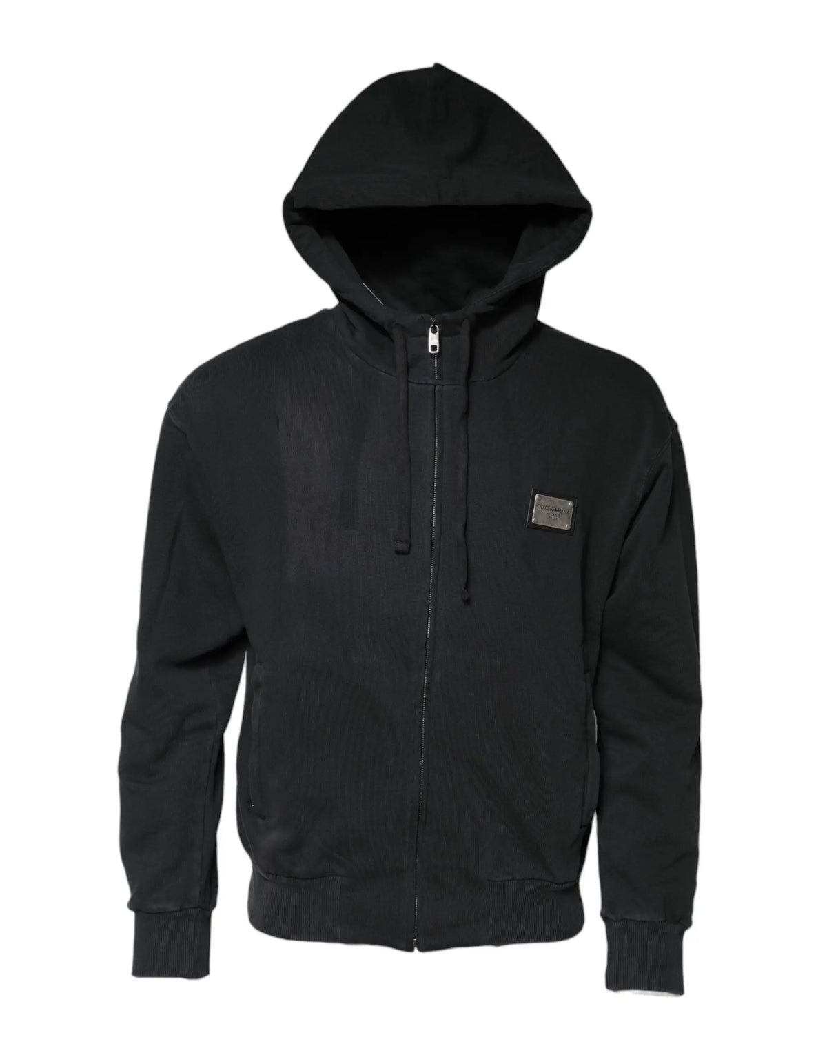 Dolce & gabbana sweat à capuche zippé noir homme avec patch texturé subtil sur la poitrine en maille confortable