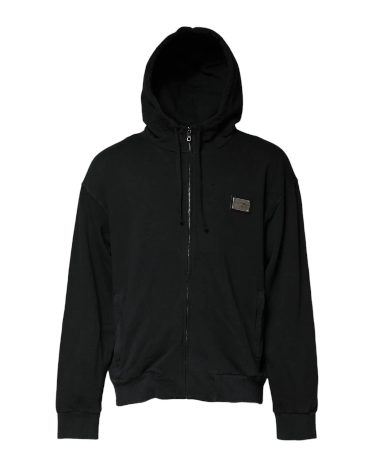 Sweat à capuche zippé noir dolce & gabbana avec patch texturé sur la poitrine gauche pour homme