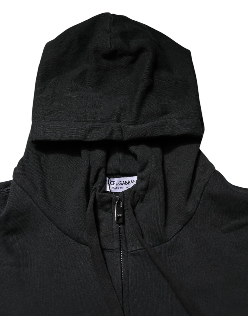 Dolce & gabbana sweat à capuche noir pour homme avec fermeture éclair frontale et capuche côtelée