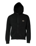 Dolce & gabbana sweat à capuche zippé noir pour homme avec patch métallique rectangulaire sur la poitrine