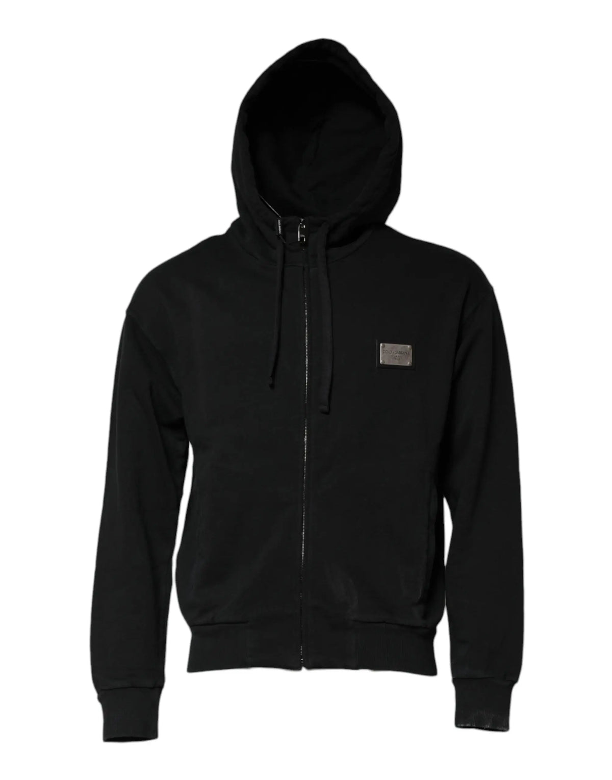 Dolce & gabbana sweat à capuche zippé noir pour homme avec patch métallique rectangulaire sur la poitrine