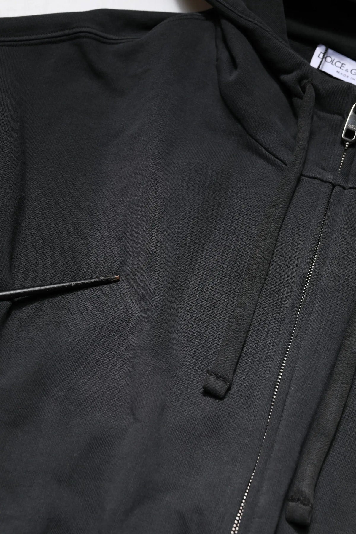 Dolce & gabbana sweat à capuche noir pour homme avec fermeture éclair, tissu coton mélangé texturé et poignets côtelés