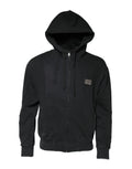 Dolce & gabbana sweat-shirt à capuche zippé noir pour homme avec patch texturé subtil sur la poitrine gauche