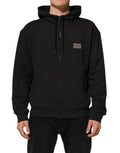 Dolce & Gabbana sweat à capuche noir zippé avec patch métallique rectangulaire logo sur la poitrine gauche