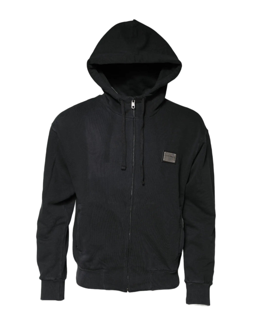 Dolce & gabbana sweat à capuche zippé noir avec patch texturé subtil sur la poitrine gauche