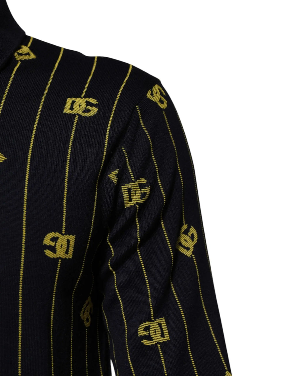 Dolce & gabbana polo shirt noir en maille jacquard avec rayures dorées verticales et logos brodés répétitifs