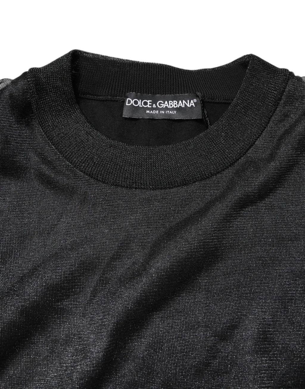 Pull en maille noir dolce gabbana avec logo et col rond côtelé en tricot fin