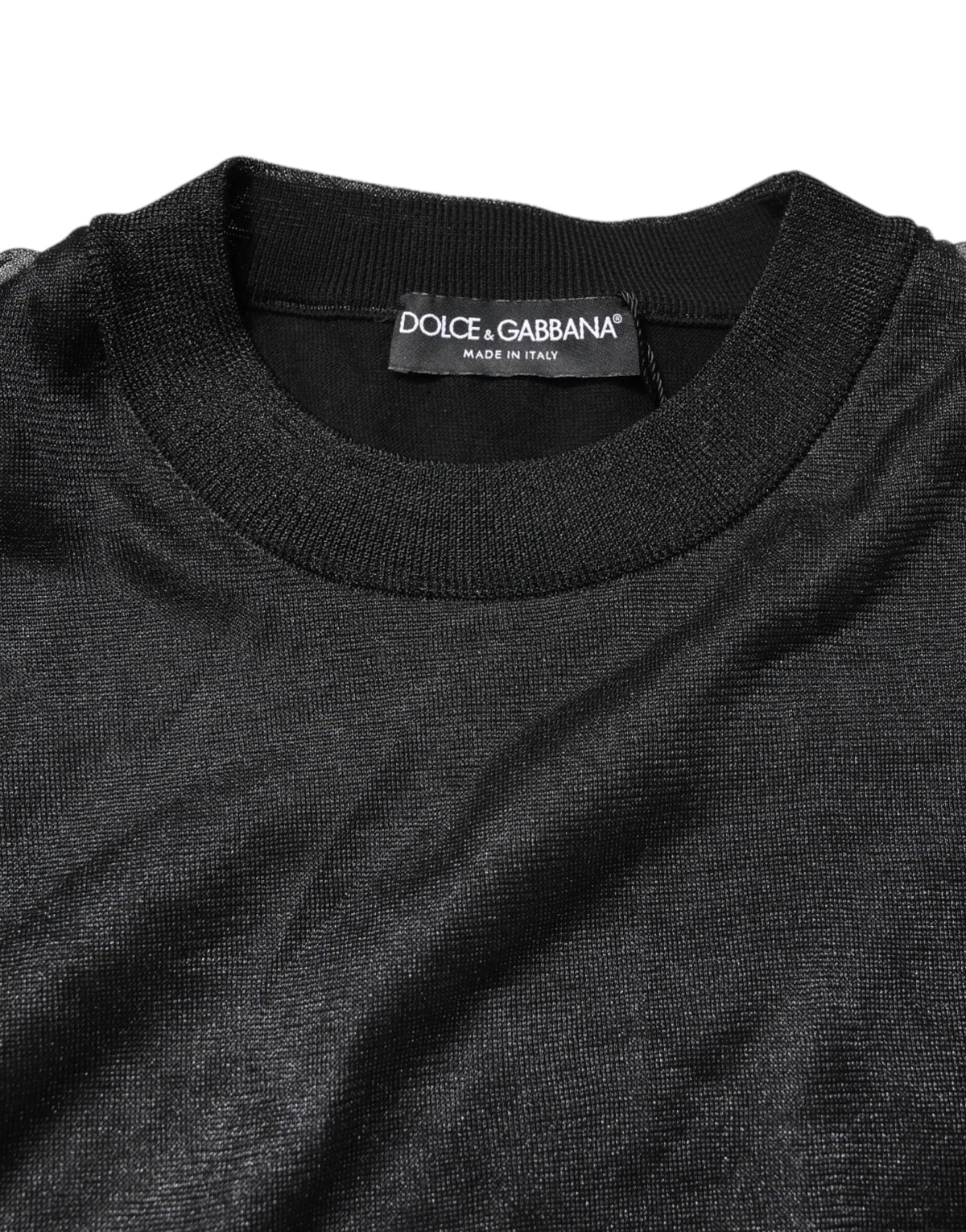 Pull en maille noir dolce gabbana avec logo et col rond côtelé en tricot fin