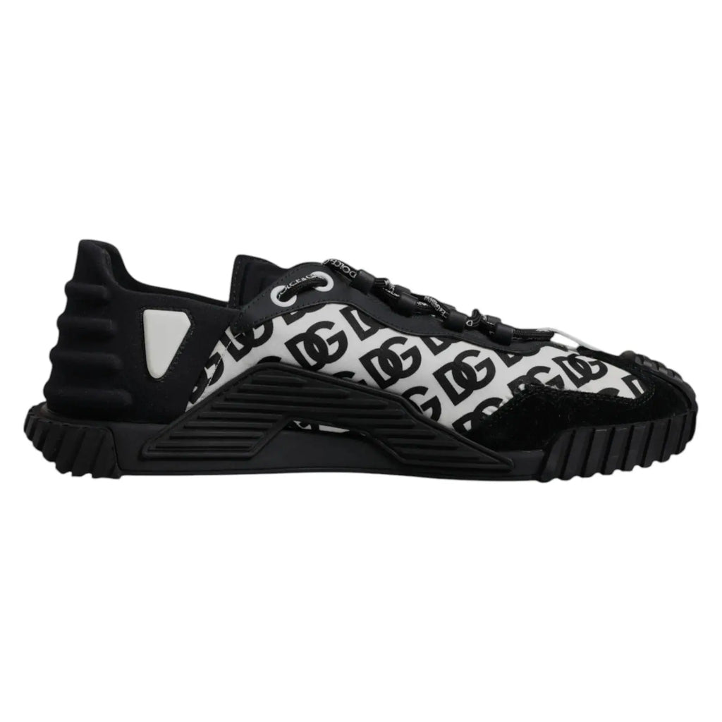 Baskets basses dolce gabbana noires et blanches avec motif logo dg répété en tissu pour un style audacieux