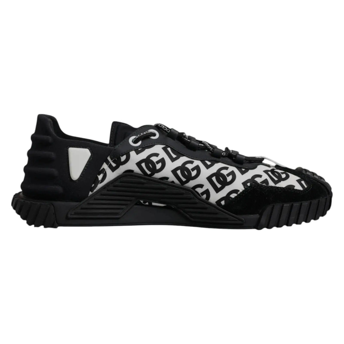 Baskets basses dolce gabbana noires et blanches avec motif logo dg répété en tissu pour un style audacieux