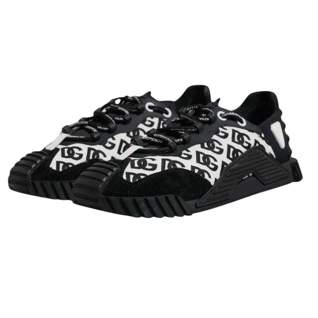 Baskets basses dolce & gabbana noires avec logo répétitif en noir et blanc et accents en daim texturé