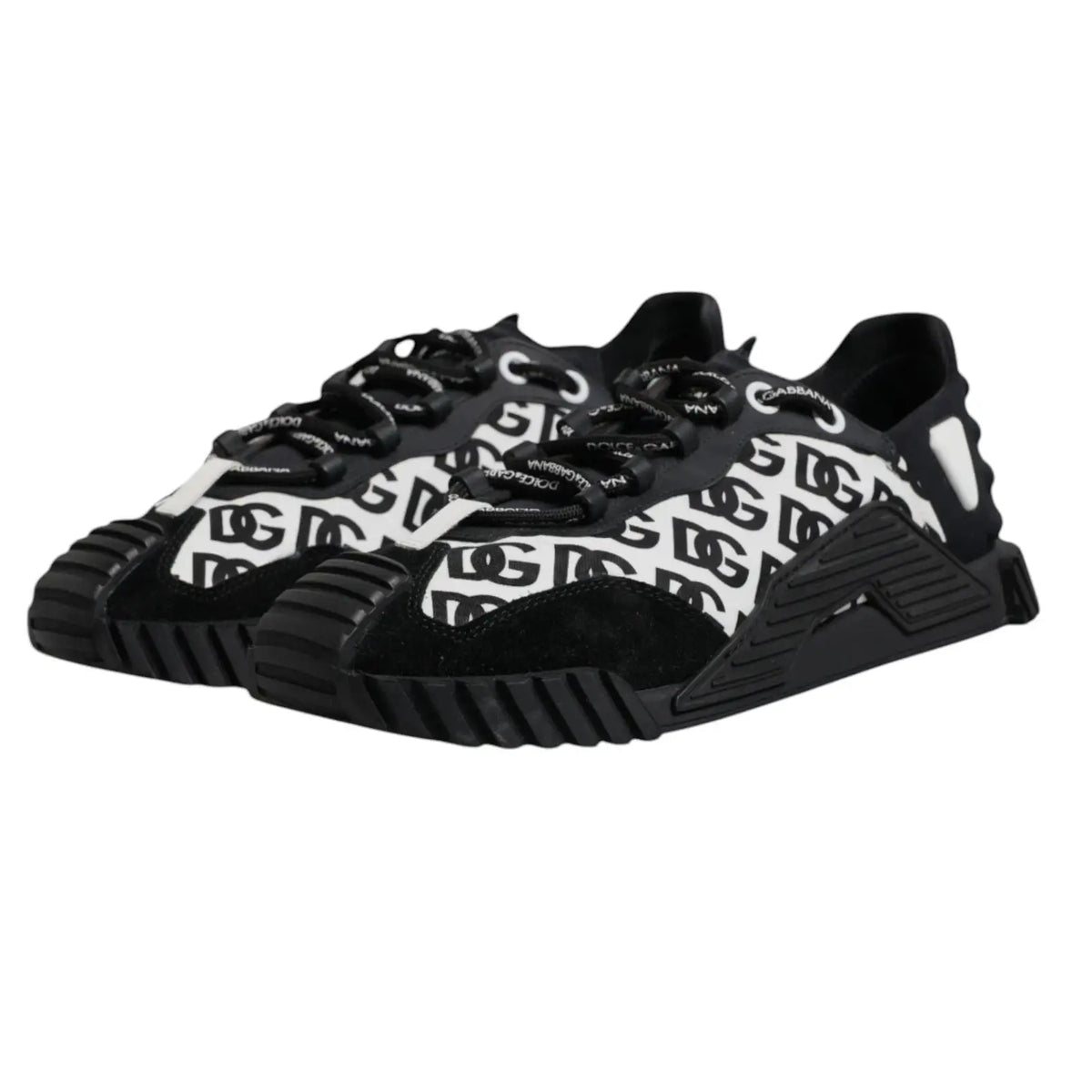Baskets basses dolce & gabbana noires avec logo répétitif en noir et blanc et accents en daim texturé