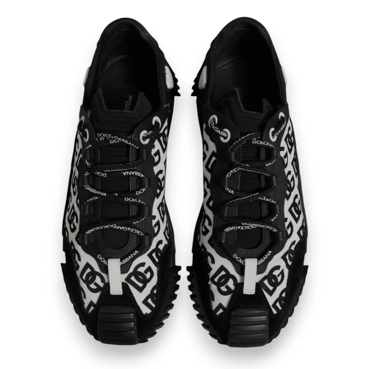 Dolce & gabbana baskets basses ns1 noires et blanches avec motif logo répétitif et lacets
