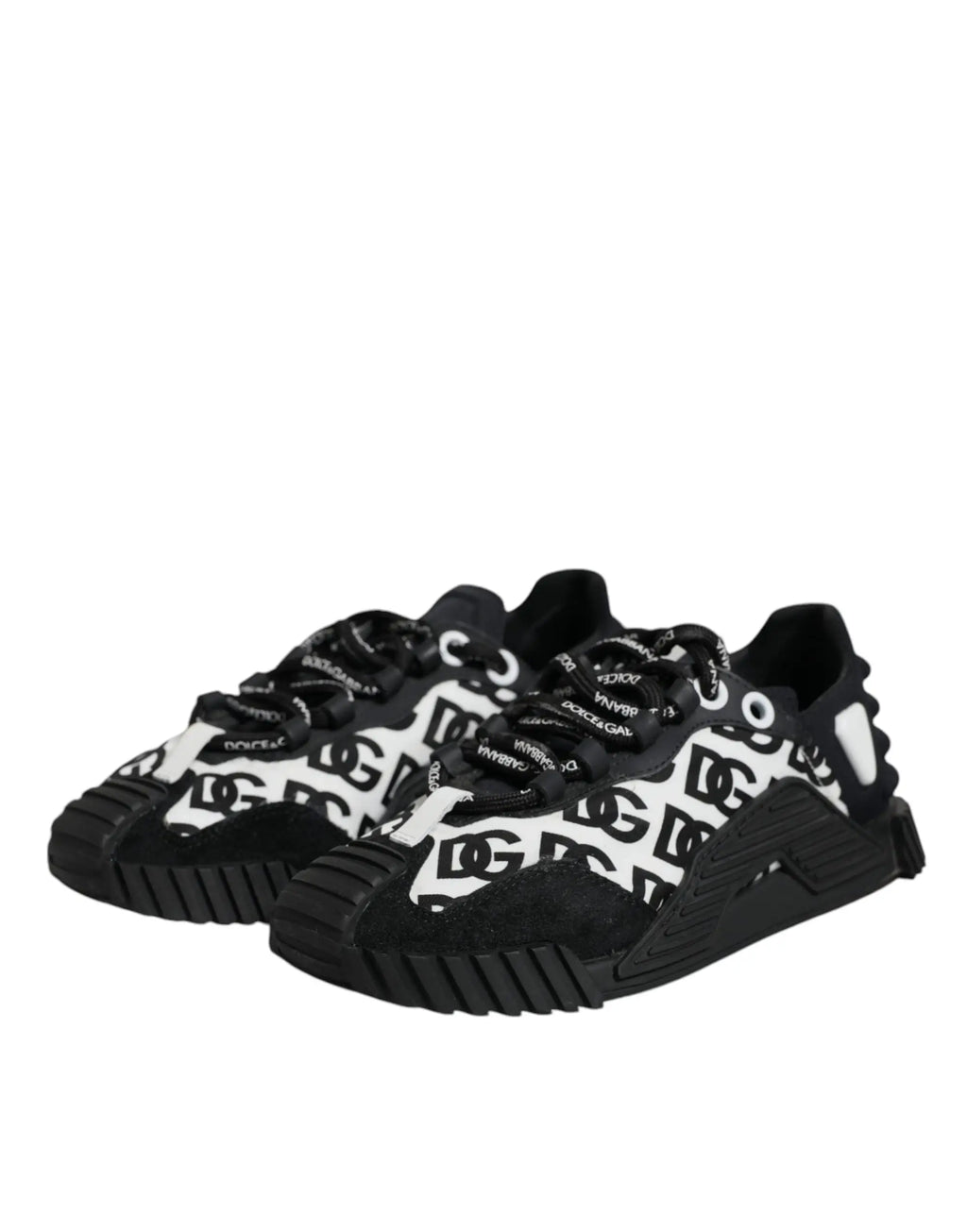Baskets basses dolce et gabbana noires en cuir avec logo en motif répétitif et semelles en caoutchouc texturé